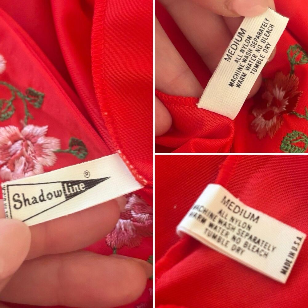 Vintage Shadowline Red Nylon Peignoir Set Nightgown Robe Embroidered Medium USA - Picture 10 of 10